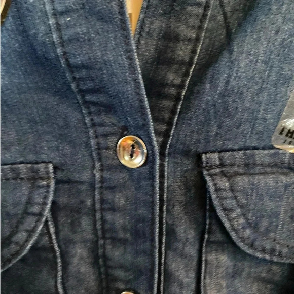 Thrill blue jean button down casual western belted pocket dress shirt 70s vibe - Picture 5 of 5